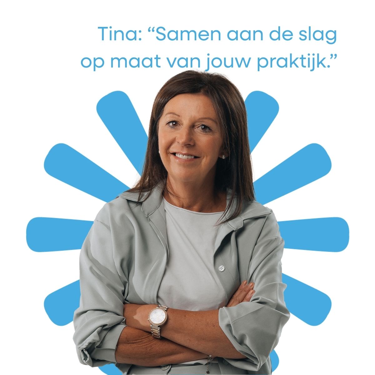 Foto van Tina die begeleiding op maat van de thuisverplegingsprakijk promoot.